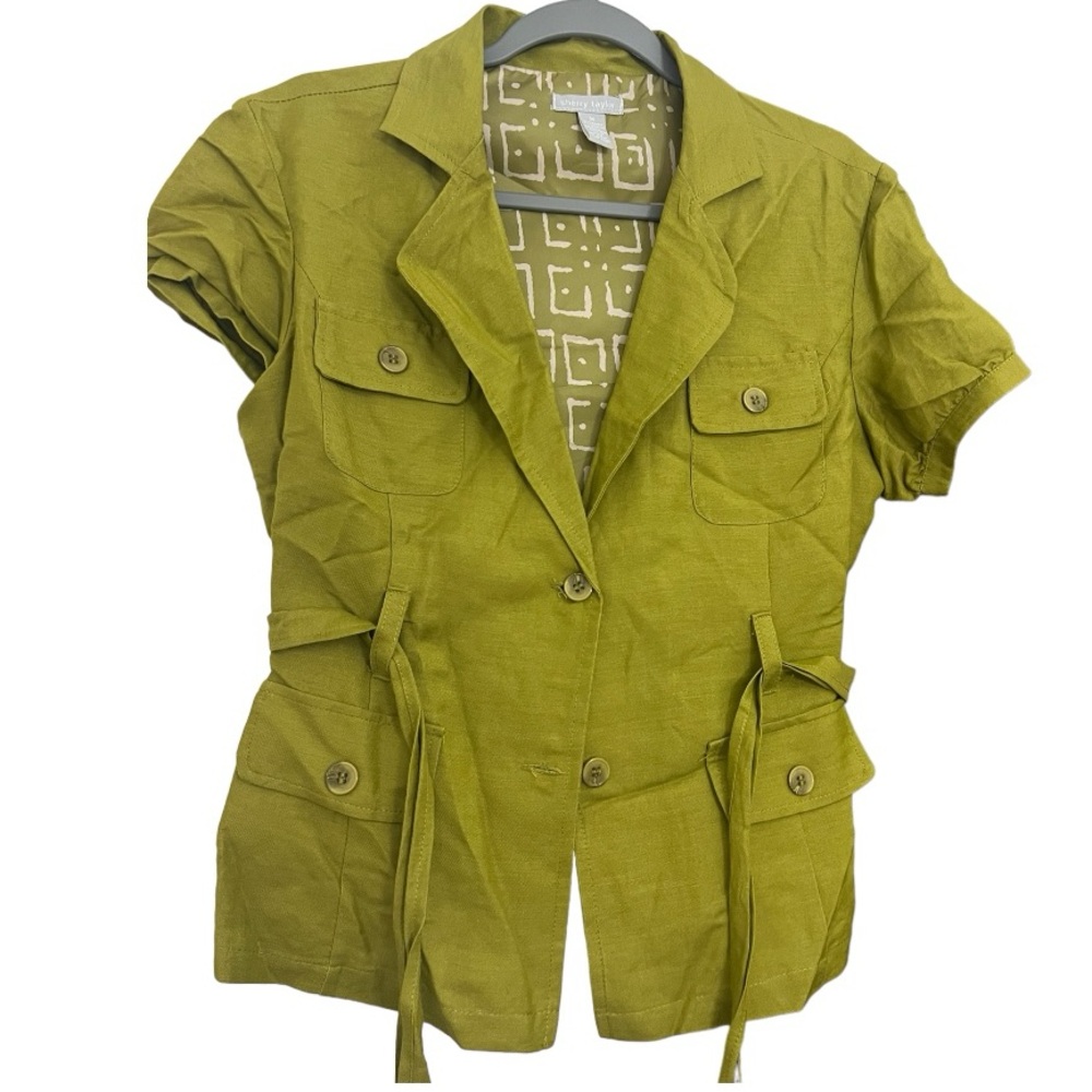 Anthropologie Olive Green Short-Sleeve Utility Blazer